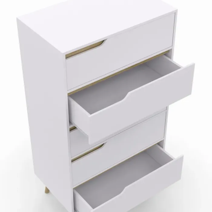 Chiffonnier 5 tiroirs bois et blanc style scandinave