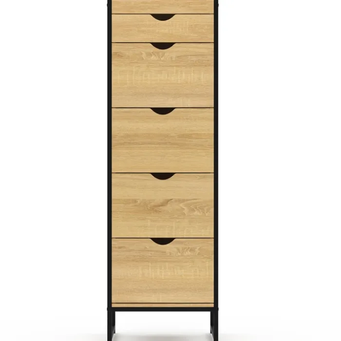 Chiffonnier industriel 40cm 5 tiroirs meuble d'entrée avec miroir