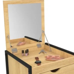 Chiffonnier industriel 40cm 5 tiroirs meuble d'entrée avec miroir