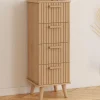Chiffonnier lattes tasseau bois coloris chêne - meuble d'appoint 4 tiroirs 30 cm