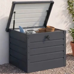 Coffre de jardin verrouillable en métal gris anthracite 200 L