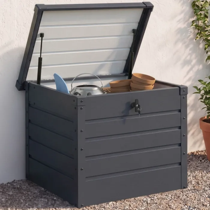 Coffre de jardin verrouillable en métal gris anthracite 200 L