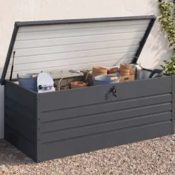Coffre de jardin verrouillable en métal gris anthracite 600 L