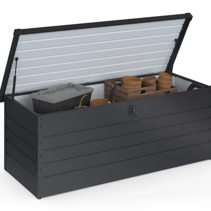 Coffre de jardin verrouillable en métal gris anthracite 600 L