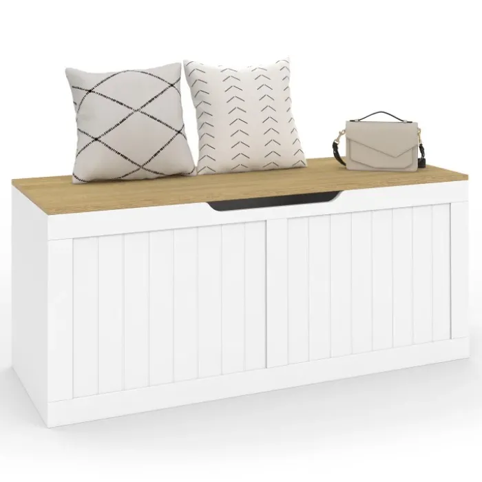 Coffre de rangement bois et blanc
