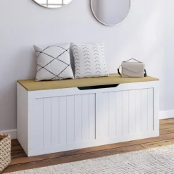 Coffre de rangement bois et blanc