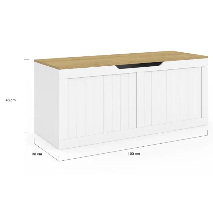 Coffre de rangement bois et blanc