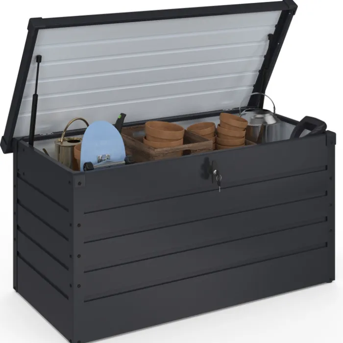 Coffre de rangement extérieur étanche en métal gris 350 L