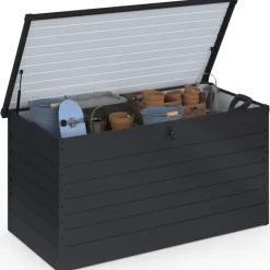 Coffre de rangement métal verrouillable gris anthracite pour jardin 1250L 175x95x90 cm