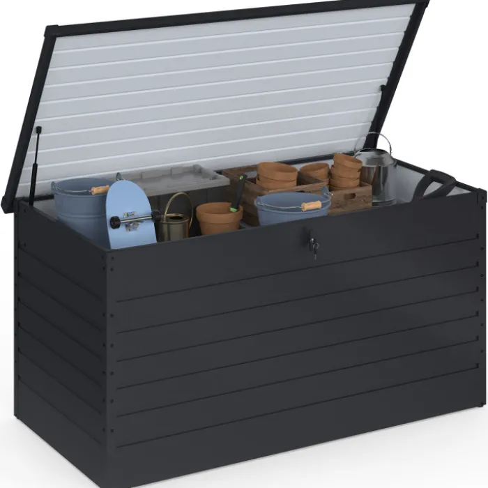Coffre de rangement métal verrouillable gris anthracite pour jardin 1250L 175x95x90 cm