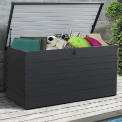 Coffre de rangement métal verrouillable gris anthracite pour jardin 1250L 175x95x90 cm