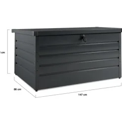 Coffre de rangement métal 810L verrouillable gris anthracite pour jardin 147x86x82 cm