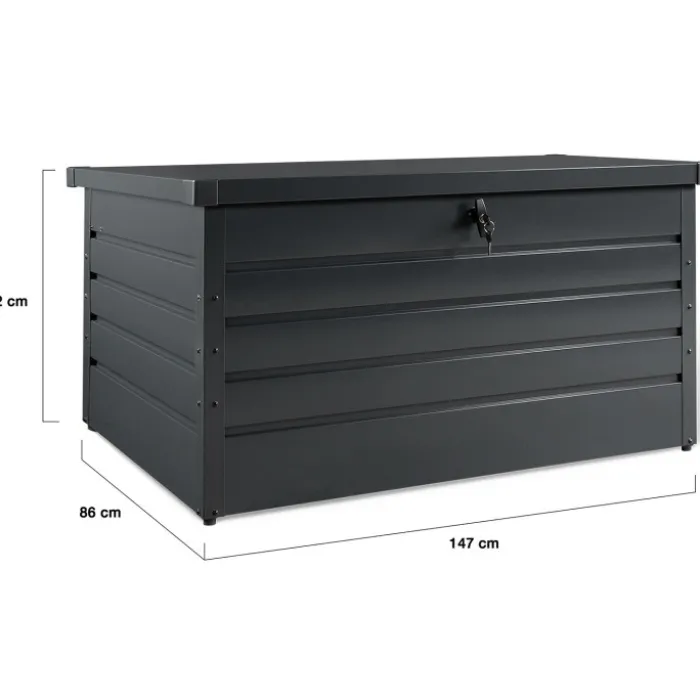 Coffre de rangement métal 810L verrouillable gris anthracite pour jardin 147x86x82 cm