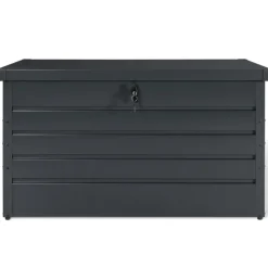 Coffre de rangement métal 810L verrouillable gris anthracite pour jardin 147x86x82 cm
