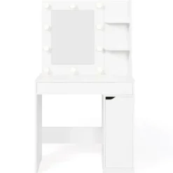 Coiffeuse blanche avec miroir LED et tabouret 1 tiroir