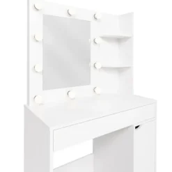 Coiffeuse blanche avec miroir LED et tabouret 1 tiroir