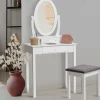 Coiffeuse blanche avec miroir et tabouret