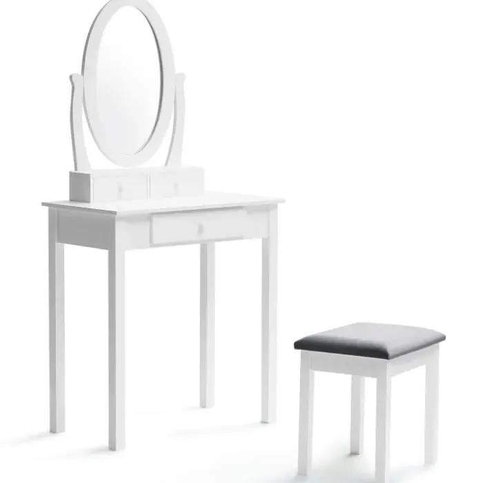 Coiffeuse blanche avec miroir et tabouret