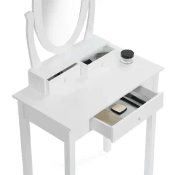 Coiffeuse blanche avec miroir et tabouret
