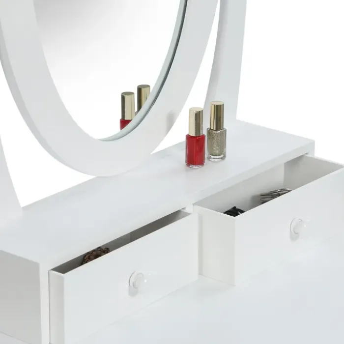 Coiffeuse blanche avec miroir et tabouret