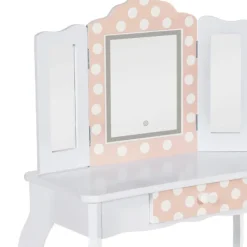 Coiffeuse enfant blanche et rose avec 3 miroirs et tabouret