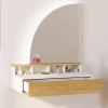 Coiffeuse suspendue miroir LED avec 4 niches, 1 tiroir bois et blanc