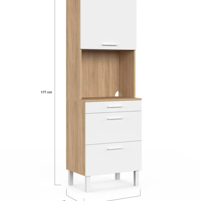 Colonne de cuisine micro-ondes et casserolier 60 cm CINA 2 portes façon hêtre et blanc