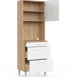 Colonne de cuisine micro-ondes et casserolier 60 cm CINA 2 portes façon hêtre et blanc