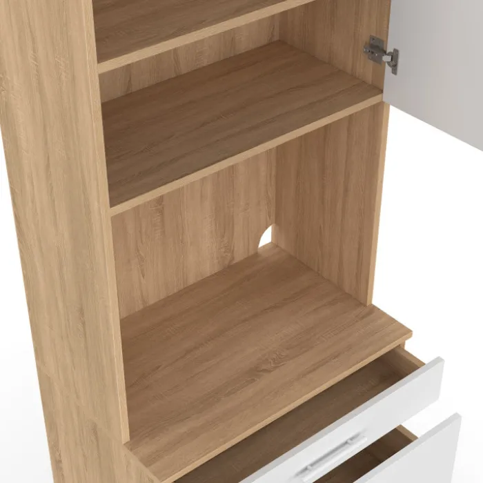 Colonne de cuisine micro-ondes et casserolier 60 cm CINA 2 portes façon hêtre et blanc