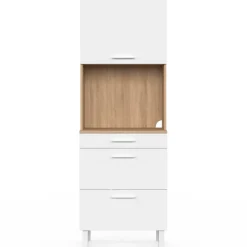 Colonne de cuisine micro-ondes et casserolier 60 cm CINA 2 portes façon hêtre et blanc