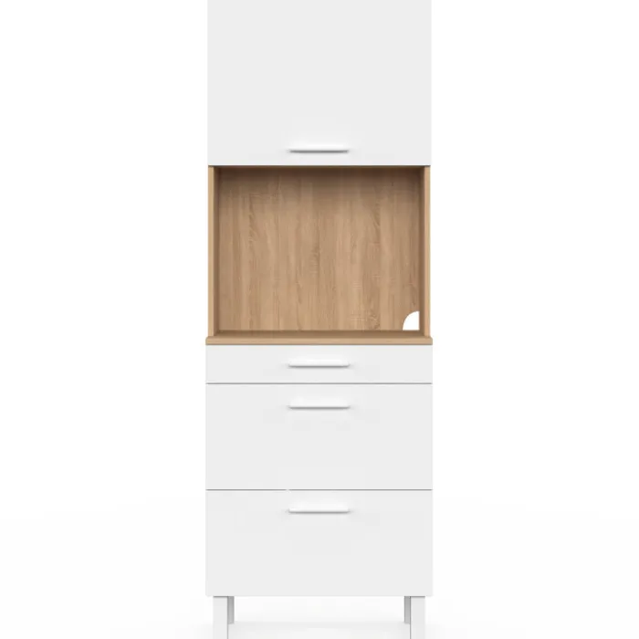 Colonne de cuisine micro-ondes et casserolier 60 cm CINA 2 portes façon hêtre et blanc