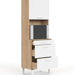 Colonne de cuisine micro-ondes et casserolier 60 cm CINA 2 portes façon hêtre et blanc