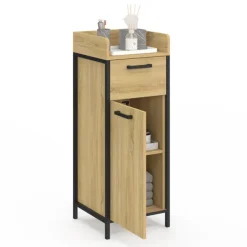 Colonne de rangement d'appoint salle de bain design industriel 1 tiroir 1 placard