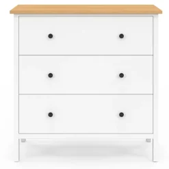 Commode 80 cm 3 tiroirs bois blanc plateau bois