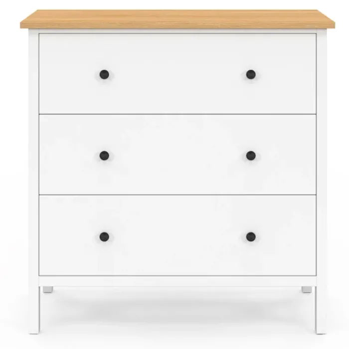 Commode 80 cm 3 tiroirs bois blanc plateau bois
