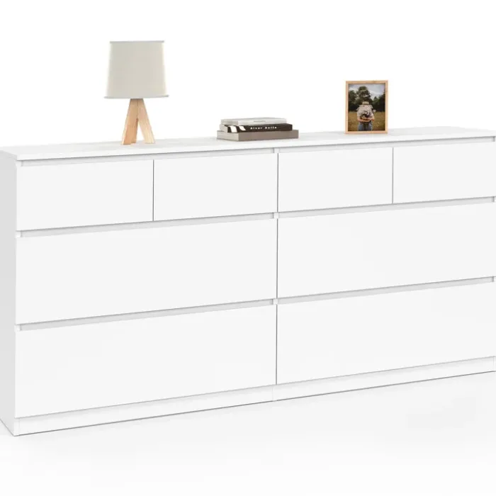 Commode 160 cm avec 8 tiroirs bois et blanc