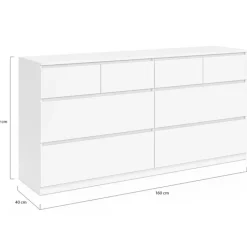 Commode 160 cm avec 8 tiroirs bois et blanc