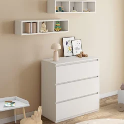 Commode à langer évolutive bois blanc 3 tiroirs et 2 étagères amovibles