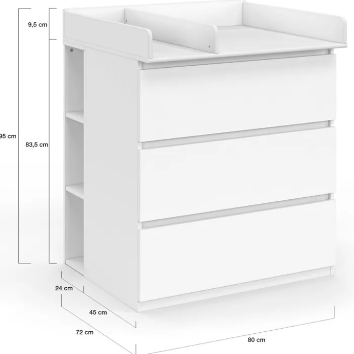 Commode à langer évolutive bois blanc 3 tiroirs et 2 étagères amovibles