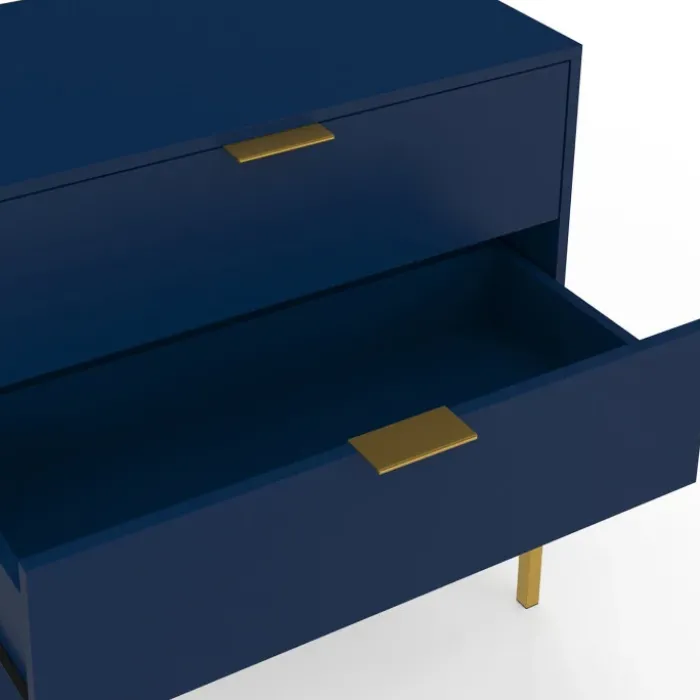 Commode 3 tiroirs 80 cm bleu nuit et finitions dorées