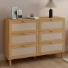 Commode 6 tiroirs 115 cm bois et effet lin