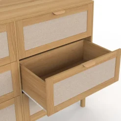 Commode 6 tiroirs 115 cm bois et effet lin