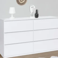 Commode 6 tiroirs 140 cm bois blanc