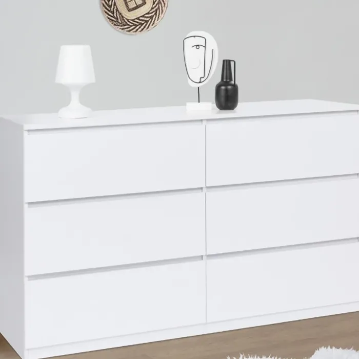 Commode 6 tiroirs 140 cm bois blanc