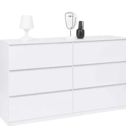 Commode 6 tiroirs 140 cm bois blanc