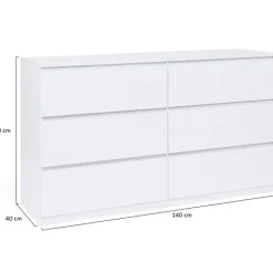 Commode 6 tiroirs 140 cm bois blanc