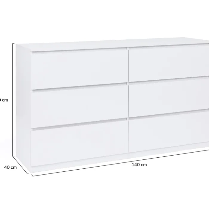 Commode 6 tiroirs 140 cm bois blanc