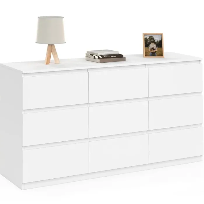 Commode 9 tiroirs 136 cm bois blanc