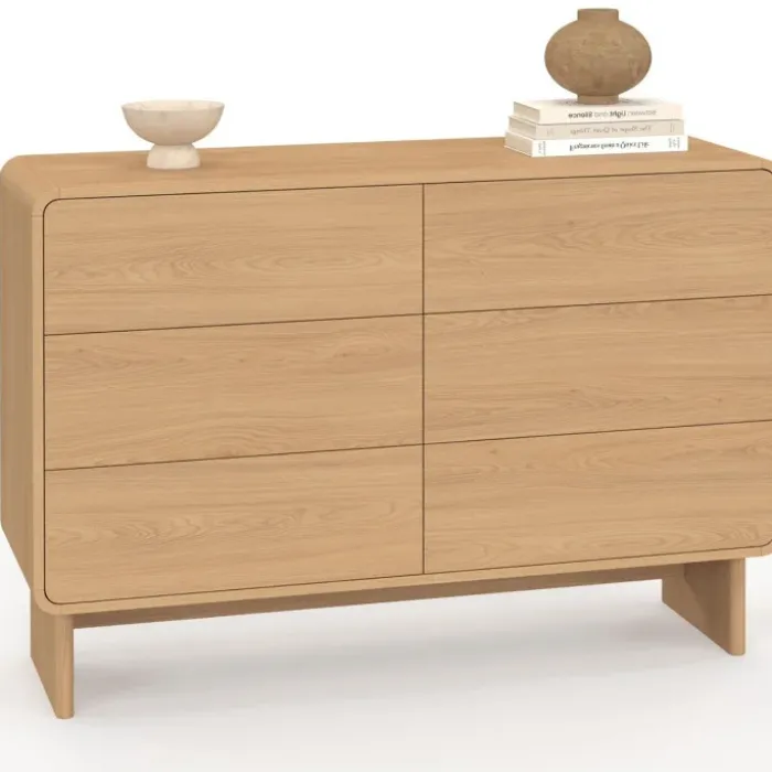 Commode 6 tiroirs 115 cm façon hêtre design arrondi