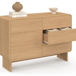 Commode 6 tiroirs 115 cm façon hêtre design arrondi